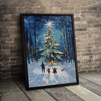 Snowy Winter Landscape Canvas Print, Christmas Tree Forest Wall Art Print, Holiday Oil Painting Wall Art, Digital Download Printable Art