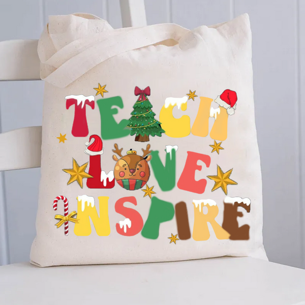 Christmas Teach Love Inspire Canvas Tote Bag