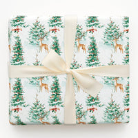 Snowy Forest Christmas Wrapping Paper, Watercolor Reindeer Wrapping Paper, Winter Tree Gift Wrap, Holiday Present Wrapping Paper