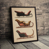 Victorian Winter Carriage Canvas Print, Vintage Sleigh Canvas Art, Antique Christmas Wall Decor, Snowy Winter Landscape Frameless Canvas Art