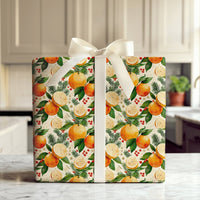 Watercolor Orange Christmas Wrapping Paper, Citrus and Pine Bough Wrapping Paper, Botanical Holiday Wrapping Paper, Winter Berry Gift Wrap