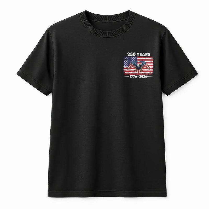 250 Years America T-Shirt | 1776-2026 Eagle & Flag Graphic Design | Soft 100% Cotton Tee | Patriotic Gift for History Lovers