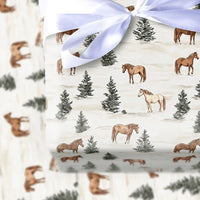 Winter Pine Horse Gift Wrap, Watercolor Horse Wrapping Paper, Holiday Horse Wrapping Paper, Equestrian Christmas Wrapping Paper Roll