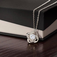 Christmas Present for Mom from Daughter, Love Knot Necklace for Mom, 18k Yellow Gold Finish Necklace, Cubic Zirconia Crystal Pendant Necklace
