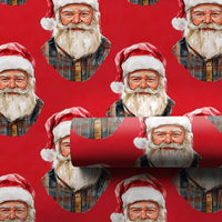 Plaid Flannel Santa Claus Gift Wrap, Lumberjack Santa Wrapping Paper, Rustic Red Christmas Wrapping Paper, Country Holiday Present Paper