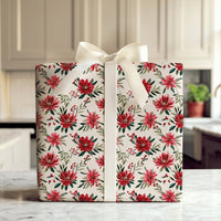 Winter Berry Holiday Gift Wrap, Watercolor Poinsettia Wrapping Paper, Floral Christmas Wrapping Paper, Botanical Holiday Gift Wrap Roll