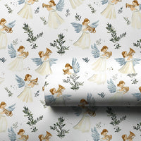 Celestial Horn Playing Angels Gift Wrap, Watercolor Angel Christmas Wrapping Paper, Religious Holiday Present Paper, Angelic Gift Wrap