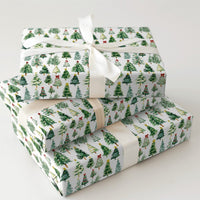 Festive Holiday Tree Gift Wrap, Watercolor Christmas Trees Wrapping Paper, Green Xmas Trees Wrapping Paper, Winter Forest Holiday Gift Wrap