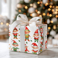 Holiday Gnome Wrapping Paper, Christmas Elf Wrapping Paper, Watercolor Pine and Snowflake Gift Wrap, Festive Xmas Present Wrapping Paper