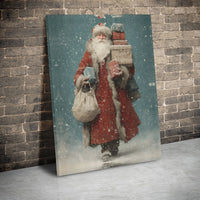 Nostalgic Winter Scene Canvas Print, Vintage Santa Claus Canvas Wall Art, Santa Presents Canvas Decor, Holiday Wall Art, Christmas Home Present