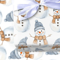 Adorable Winter Holiday Gift Wrap, Watercolor Snowman Wrapping Paper, Festive Snowmen Christmas Wrapping Paper, Comfy Seasonal Gift Wrap Roll