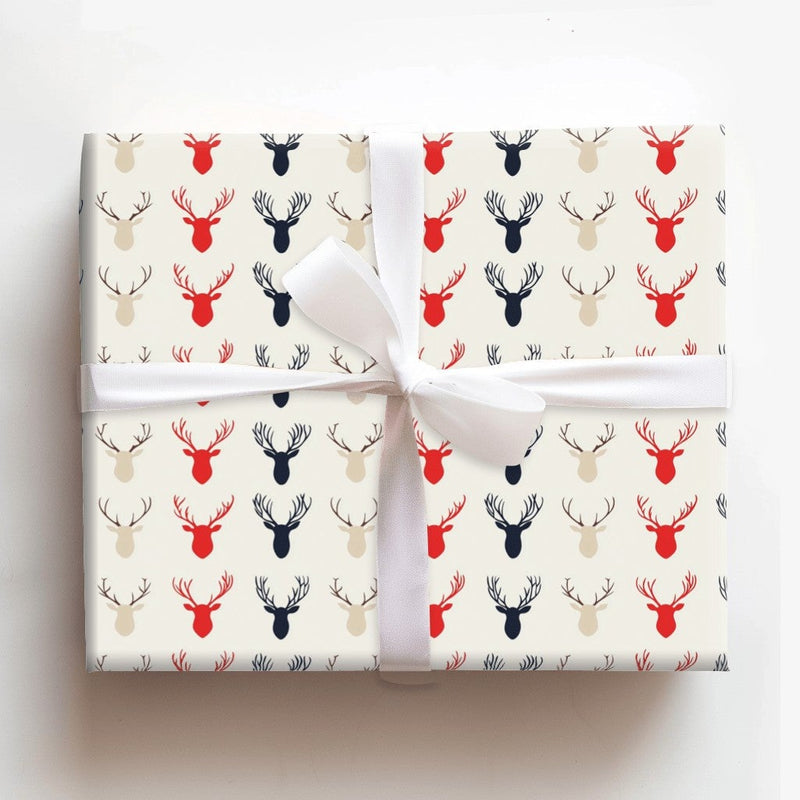 Modern Rustic Deer Gift Wrap, Reindeer Silhouette Christmas Wrapping Paper, Festive Winter Wrapping Paper, Holiday Season Present Wrap
