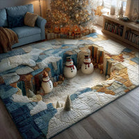 3D Snowy Mountain Christmas Carpet, Frost Valley Winter Area Rug, Non-Slip Village Floor Mat, Comfy Holiday Family Living Room Rug