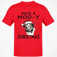 Humorous Holiday Cow Shirt, Have a Moo-y Christmas T-Shirt, Christmas Farmer Graphic Tee, Xmas Animal Lover T-Shirt, Holiday Present