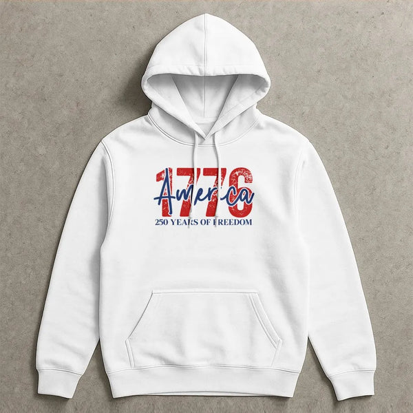 1776 America Hoodie | 250 Years of Freedom Patriotic Graphic Design | Soft Cotton-Polyester Blend | Gift for American History Enthusiast