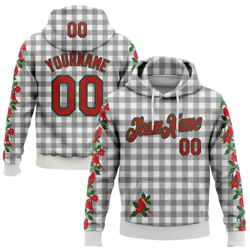 3D Floral Plaid Sweatshirt, Custom Christmas Hoodie, Personalized Name and Number Pullover Hoodie, Holiday Sports Fan Hoodie Sweatshirt