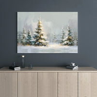 Glowing Christmas Tree Canvas Print, Snowy Winter Forest Canvas Wall Art, Holiday Pine Forest Canvas Decor, Festive Winter Scene Canvas