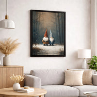 Oil Painting Style Holiday Canvas Print, Winter Gnome Snowy Forest Canvas Wall Art, Comfy Farmhouse Christmas Canvas Decor, Festive Present