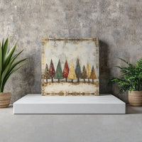 Rustic Gold Leaf Forest Print, Christmas Trees Canvas Wall Art, Textured Holiday Canvas, Winter Pine Tree Decor, Digital Download Art