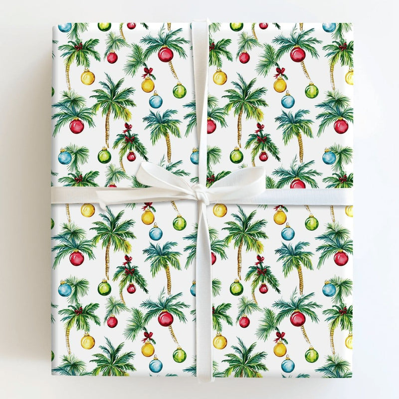 Beach Palm Tree Gift Wrap, Tropical Christmas Wrapping Paper, Coastal Holiday Wrapping Paper, Florida Summer Xmas Present Wrap