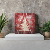 Textured Pine Crimson Snowfall Painting, Christmas Tree Canvas Wall Art, Holiday Home Decor, Winter Printable Digital Download