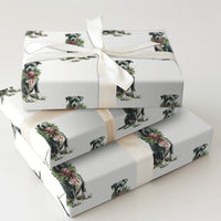 Black Pitbull Holiday Wreath Gift Wrap, Pit Bull Christmas Wrapping Paper, Dog Lover Christmas Wrapping Paper, Adorable Dog Holiday Gift Wrap