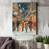Snowy Winter Cityscape Print, Christmas Street Scene Canvas Wall Art, Holiday Watercolor Town Poster, Xmas Decor Digital Download