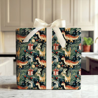 Watercolor Dino Holiday Gift Wrap, Santa Hat Dinosaur Christmas Wrapping Paper, Festive Winter Dinosaur Wrapping Paper, Adorable Kids Gift Wrap