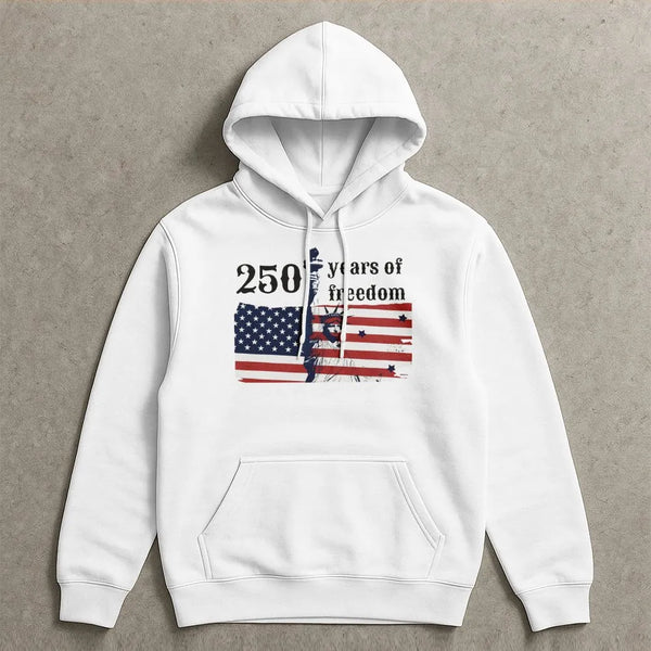 250 Years of Freedom Hoodie | American Flag Statue of Liberty Graphic | Soft Cotton Blend Sweatshirt | Patriotic USA Anniversary Gift