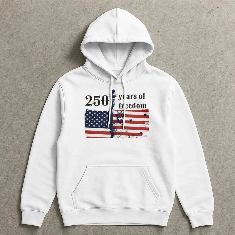 250 Years of Freedom Hoodie | American Flag Statue of Liberty Graphic | Soft Cotton Blend Sweatshirt | Patriotic USA Anniversary Gift