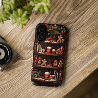 Comfy Gingerbread Hot Cocoa Holiday iPhone Case, Christmas Bookshelf Phone Case, Candy Cane Winter Phone Cover, Bookish Present