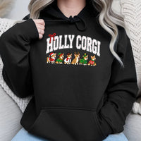 Humorous Corgi Dog Holiday Hooded Sweatshirt, Holly Corgi Christmas Hoodie, Retro Corgi Christmas Dog Hoodie, Corgi Lover Christmas Present
