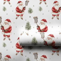 Sporty Santa Gift Wrap Roll, Lacrosse Santa Christmas Wrapping Paper, Lacrosse Player Holiday Paper, Winter Sports Present Gift Wrap