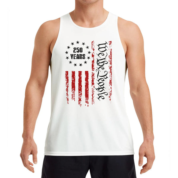 We The People Patriotic Tank Top | USA 250 Years Distressed Flag Graphic | Soft Breathable Unisex Sleeveless Shirt | 1776 America Semiquincentennial Gift
