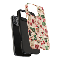 Winter Holiday Candy Cane Mug Phone Case, Christmas Hot Cocoa Phone Case, Dual Layer Tough Protective Cover, Comfy Christmas Present for Her