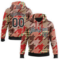 Personalized Name Number Holiday Hoodie, Custom Christmas Houndstooth Hoodie, Plaid Pattern Pullover Hoodie, Sports Fan Sweatshirt Present