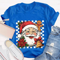 Retro Holiday Graphic Tee, Checkerboard Santa Gingerbread Man Christmas T-Shirt, Adorable Xmas Cookie Shirt, Festive Top