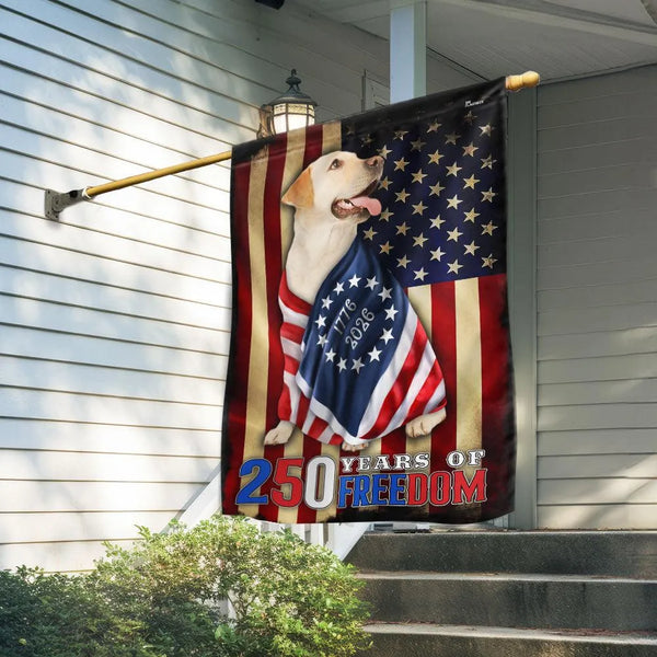 Labrador Retriever Garden Flag | 250 Years of Freedom Americana Design | Double-Sided Polyester | Patriotic Dog Lover Gift
