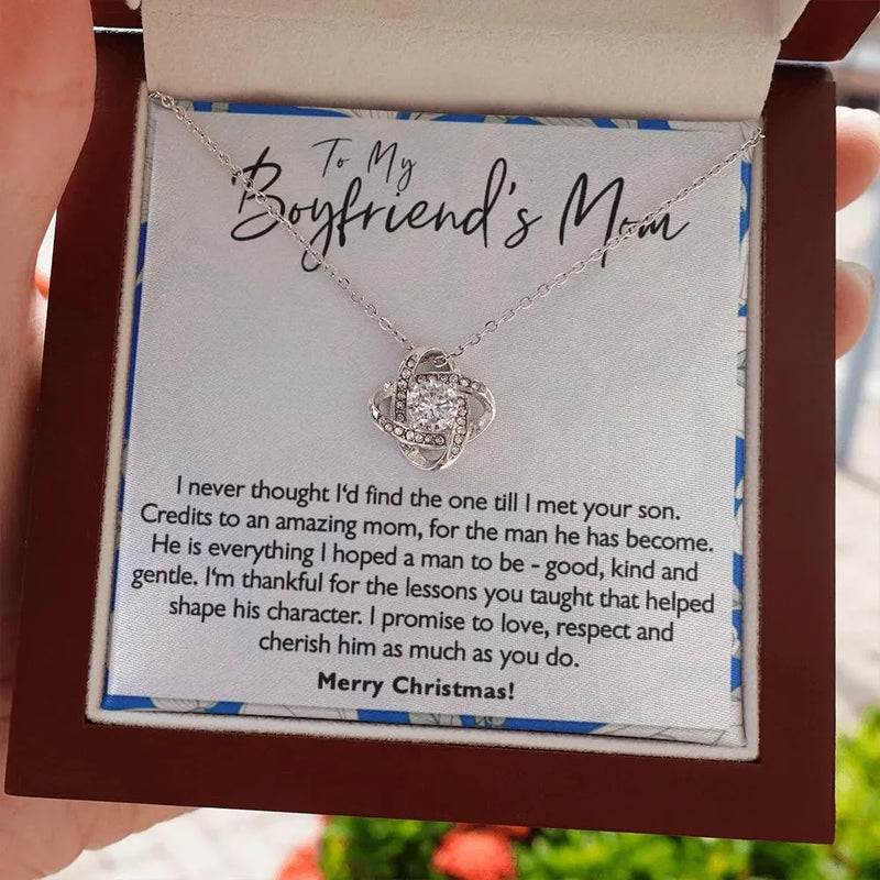 Future Mother in Law Christmas Present, Boyfriends Mom Love Knot Necklace, Sentimental Love Knot Necklace, Message Card Knot Pendant for Mom