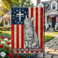 Christian Patriotic Cat Garden Flag | 250 Years of Blessings 1776-2026 | Double-Sided Polyester | Americana Decor for Cat Lovers