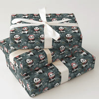 Santa Hat Teal Gift Wrap, Watercolor Panda Christmas Wrapping Paper, Adorable Winter Panda Wrapping Paper, Holiday Animal Present Paper