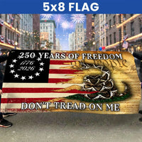 250 Years of Freedom Flag 1776-2026 | Gadsden Don't Tread On Me Design | Double-Sided Polyester | Patriotic Commemorative Gift