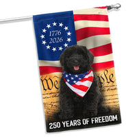 Black Goldendoodle Garden Flag | 250 Years of Freedom Patriotic Design | Double-Sided Weather-Resistant Polyester | Dog Lover Gift