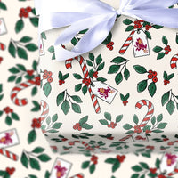 Holly Berry Holiday Gift Wrap, Candy Cane Christmas Wrapping Paper, Cardinal Gift Wrapping Paper, Festive Winter Holiday Gift Wrap Roll