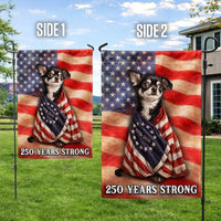 Chihuahua Patriotic Garden Flag | 250 Years Strong USA Anniversary | Double-Sided Weather-Resistant Polyester | Dog Lover Gift