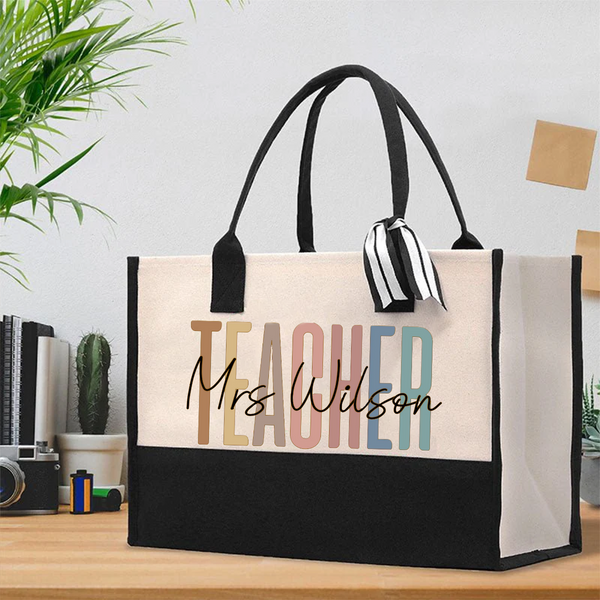 Personalized Teachers Name Cotton Tote Bag