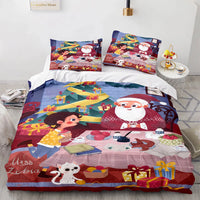 Holiday Santa Quilt Cover Set, Christmas Santa Claus Duvet Cover Set, Adorable Cartoon Xmas Bedding, Microfiber Christmas Bedroom Present
