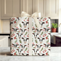 Rustic Farmhouse Holly Gift Wrap, Christmas Cow Wrapping Paper, Winter Cattle Holiday Wrapping Paper, Animal Lover Christmas Gift Wrap