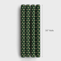 Forest Green Holiday Gift Wrap Roll, Gold Pine Tree Christmas Wrapping Paper, Winter Tree Wrapping Paper, Festive Xmas Gift Wrapping Paper