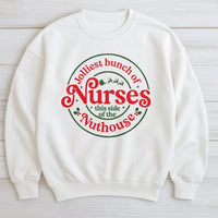 Humorous Nurse Christmas Sweater, Jolliest Bunch of Nurses Sweatshirt, RN Holiday Crewneck, Nurse Christmas Present, Nuthouse Nurse Pullover